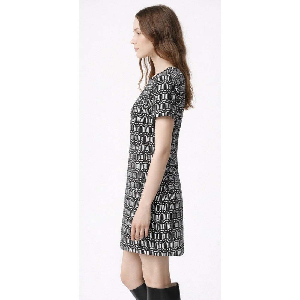 Adrienne‎ Vittadini Elegant Black White Pattern Mini Dress Size 4 Short Sleeves - Picture 3 of 9